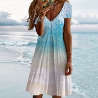 Mini haljine za žene Ljeto casual plava haljina V-izrez cvjetni print rukav s labavim protočnim ljuljačkama