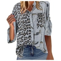 Dadaria Prevelike grafičke majice za žene teretane Ženska leopard dugih rukava Loose Plus size sive