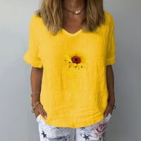 Ženski vrhovi ženskih kratkih rukava suncokret tiskani V-izrez TOCK majica labava casual bluza