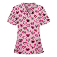 Bluza casual grafički kratkih rukava vrhovi V-izrez moda za žene ružičaste s