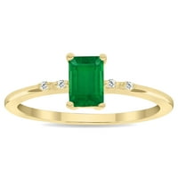 Ženski smaragdni rezani i dijamantski prsten za sjaj u 10k žuto zlato