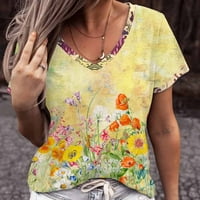 Darzheoy Women Tops Modna kauzalna bluza za ispis kratkih rukava Majica Ljetni vrhovi V izrez Izrez