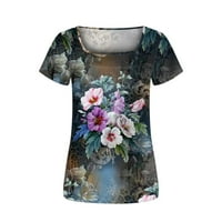 Ženska oblačena casual fantastična cvjetna bluza Flowy Comfy labavi fit tucijski tees kvadratni vrat