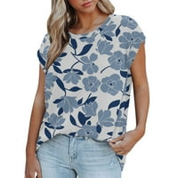Thirts majice za žene kratki rukav sa ramena vanjska bluza za mekanu ispis gornje plave m