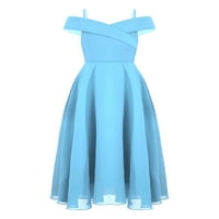 Dječje djevojke šifon s ramena cvijeće djevojke haljina djeverušaid popisu prva zajednička haljina a-linija maxi haljina s nebeskim plavim 16