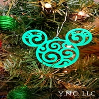 Green Mickey Mouse Head Ears Swirl Design Ornament Božićni dekor izrađen u SAD-u PR2242