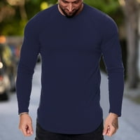 Muška modna casual Sportska fitnes na otvorenom zakrivljeni rub čvrsta boja okrugli vrat majica s dugim