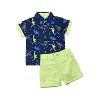Sve dijeljenje za bebe dječake postavlja kratki rukav Dinosaur Print majica TOP + SOLD COLOR STARE SET