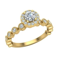 Okrugli rušni dijamantni zaručni prsten za žene Sjajljiv milgrain dizajn 14K zlato 0. CT TW