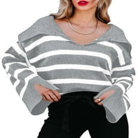 Nizieer ženski džemper v vrat džemper vrhovi prugasti pleteni džemperi ugodni pulover s dugim rukavima