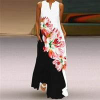 Žene Ljeto Ležerne prilike bez rukava V izrez Maxi Labava haljina Boho Beach Dug Sendress sa džepovima