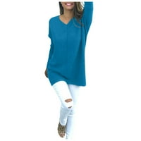 Cuhas ženske modne džempere za žene plus veličine čvrste boje V-izrez dugih rukava dugim rukavima za