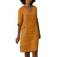 Ležerne haljine za ženska pamučna i posteljina kratka haljina i kratka haljina modna i udobna narančasta