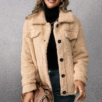 Tking Fashion ženska modna labava casual rever plišana jakna jaknuswool jednokrasna jakna - s