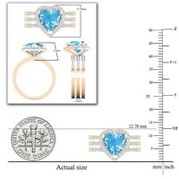 Dazzlingock kolekcija Center u obliku srca Blue Topaz sa okruglim bijelim dijamantskim halo stilom za