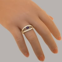 Britanski izrađeni klasični prirodni ametist i dijamantni prsten od zlata od ruže 14k i dijamantne žene
