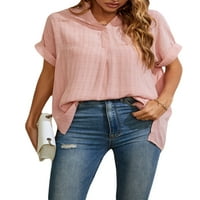 Eyicmarn ženske majice kratkih rukava, pune boje tiskane ljeto V-izrez labavo Ležerne prilike Bluze