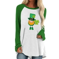 Jsaierl St. Patrickove majice za žene shumrock uzorak s dugim rukavima TEE Irish Crew vrat modni vrhovi