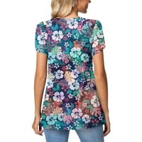Ženske scoop vrat Modni grafički otisci Ženski kratki rukav labav bluza T-majice Plavi XL