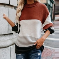 Symoid Womens Dukseri- Ležerni prugasti patchwork dugih rukava debeli pleteni pulover Crewneck džemper