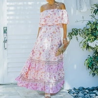 Ljetna haljina za žene Boho jedno rame s kratkim rukavima ružičastim xl