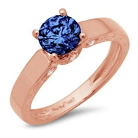 1. CT sjajan okrugli rez Clear Simulirani dijamant 18K 18K Rose Gold Solitaire sa accentima prsten sz 10.75