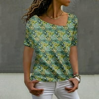 APEPAL Womens Ljetni vrhovi kratki rukav casual majice asimetrični blok boja vrata Tunic MINT Green
