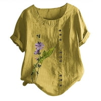 Ženske pamučne majice za žene za žene Ljetni trendi maslačak Print casual labavi fit tunika TEE Plus
