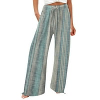 Strungten ženske casual labavo visoke pamučne posteljine široke noge dugačke pantalone sa džepovima Capri pantalone za žene