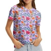 TOFOTL ljetne majice kratkih rukava za žene modni cvjetni ispis jesen trendy casual top courl vrat pulover