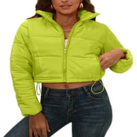 Zimske dugih rukava džepovi jakne nadupite tanko obrezane kapute lagane toplotne bomberke jakne odjeća fluorescentna zelena m