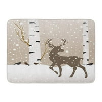 Plavi snježni zimski pejzažni jeleni ptice i breze drvo zeleni antler vrata na katu rug rug 23.6x