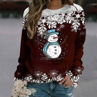 Božićne majice s dugim rukavima za žene Jesen i zimski povremeni božićni snjegović tiskani okrugli vrat