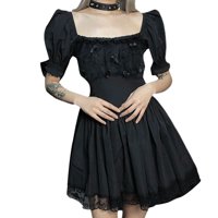 Yilvust ženske gotičke lolita mini haljine vintage punk pumce rukav linijski ljuljac kratka haljina