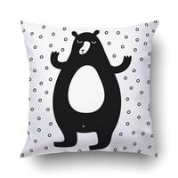 Sweet Bear uživajući u snijegu crno-bijeli božićni ilustracijski jastuk pokriva jastučneke