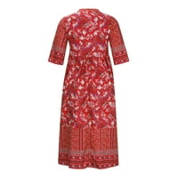 Ženska Bohemian Maxi haljina Vintage otisnuta etničko stil Sundersress pola rukava ljetni V izrez Haljina