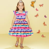 Djevojčice za dijete oblače dječji mutni rukav crtani leptir Stripe Print ljeto plaža Sundress Party