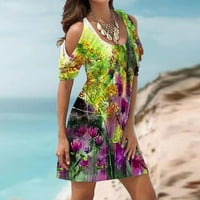 Bazyrey Žene Scoop vrat kratki rukav kamuflaža A-line haljina ženska modna vintage boho plaža sunčane