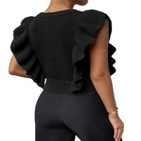 Okrugli vrat crni ženski džemper prsluci ležerne ravnice