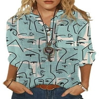 Calzi Bluza s dugim rukavima za žensku casual grafički majica V izrez Loose dugih košulja