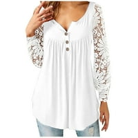 FOPP Prodavač Ženska rukavica od čipke V-izreza dugih rukava majica modni rebrani gornji pulover bijeli