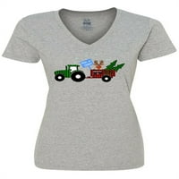 Inktastični plaćeni božićni traktor sa slatkim ženskim majicama za žene V-izrez