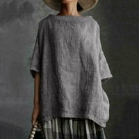 Yuehao Womens Pamuk i posteljina Solid Colore Labava ženska majica Žene košulje sive