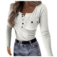 Bazyrey ženski dugi rukavi ženski Henley Solid bluza modna dugačka majica majice bijela 4xl