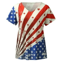 Američka zastava Izlasci za žene T majice Print V izrez Kratki pulover na rukavu 4. jula Ženske grafičke