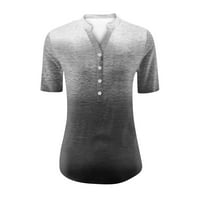 Clearsance Ljetni vrhovi kratki rukav Ženska bluza Ležerne grafike Print modni Henley bluze, siva, xl