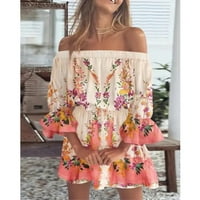 Žene van ramena Plaže haljine cvjetne tiskane mini haljine, crno-2xl