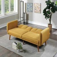 Elegantni modernski kauč senf boja polifiber kauč kabriolet sa drvenim nogama dnevni boravak salon za