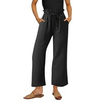 Hlače za žene Ženske posteljine hlače Visoka struka širokih nogu casual labav pantalone dužine gležnja