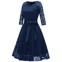 Dolkfu Boho haljina za žene Vintage temperament V-izrez čipka dugih rukava haljina